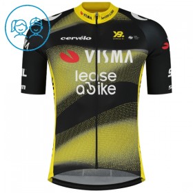 Maglia 2025 Visma Lease A Bike Manica Corta Nero Bambini