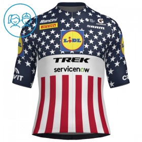 Maglia 2026 Lidl-Trek US-American Champion Manica Corta Blu Bambini