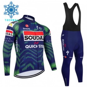Completo Maglia ML + Pantaloncino con bretelle ML 2026 Soudal Quick Step Winter Invernale Blu