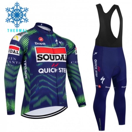 Completo Maglia ML + Pantaloncino con bretelle ML 2026 Soudal Quick Step Winter Invernale Blu