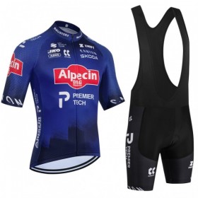 Completo Maglia + Pantaloncino con bretelle 2026 Alpecin Premier Tech Manica Corta Blu