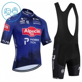 Completo Maglia + Pantaloncino con bretelle 2026 Alpecin Premier Tech Manica Corta Blu Bambini