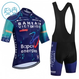 Completo Maglia + Pantaloncino con bretelle 2026 Bahrain Victorious Manica Corta Blu Bambini