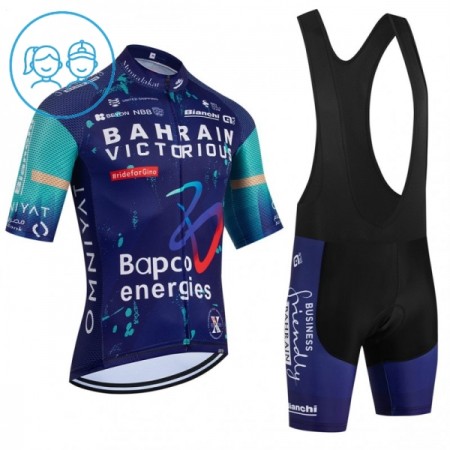 Completo Maglia + Pantaloncino con bretelle 2026 Bahrain Victorious Manica Corta Blu Bambini Completo Maglia + Pantaloncino con bretelle 2026 Bahrain Victorious Manica Corta Blu Bambini