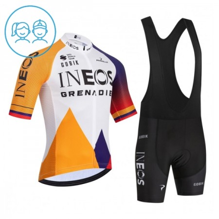 Completo Maglia + Pantaloncino con bretelle 2026 INEOS Grenadiers Colombia Champion Manica Corta Bianco Bambini Completo Maglia + Pantaloncino con bretelle 2026 INEOS Grenadiers Colombia Champion Manica Corta Bianco Bambini