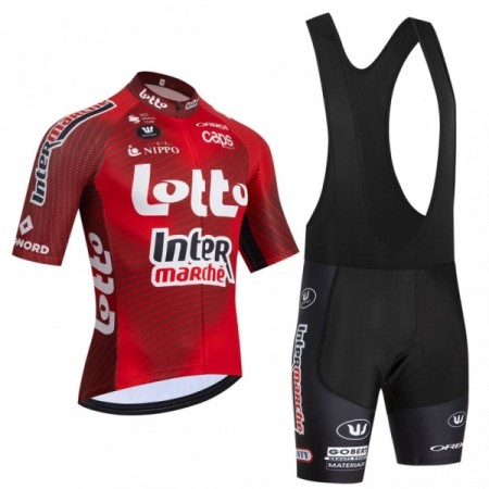 Completo Maglia + Pantaloncino con bretelle 2026 Lotto Intermarche Manica Corta Rosso