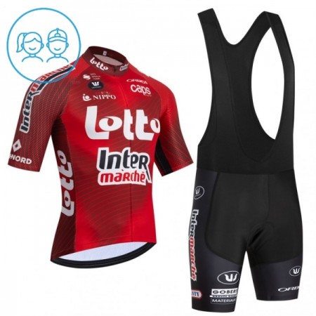Completo Maglia + Pantaloncino con bretelle 2026 Lotto Intermarche Manica Corta Rosso Bambini