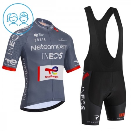 Completo Maglia + Pantaloncino con bretelle 2026 Netcompany Ineos Gray Manica Corta Bambini Completo Maglia + Pantaloncino con bretelle 2026 Netcompany Ineos Gray Manica Corta Bambini