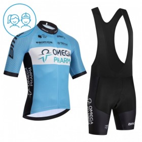 Completo Maglia + Pantaloncino con bretelle 2026 Omega Pharma Manica Corta Blu Bambini