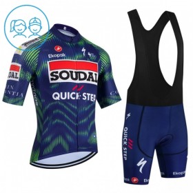Completo Maglia + Pantaloncino con bretelle 2026 Soudal Quick Step Manica Corta Blu Bambini