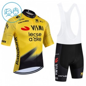 Completo Maglia + Pantaloncino con bretelle 2026 Visma Lease A Bike Manica Corta Giallo Bambini