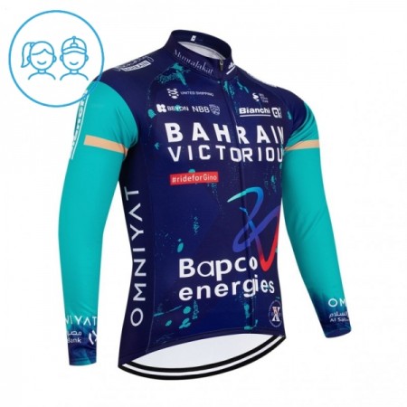 Maglia 2026 Bahrain Victorious Manica Lunga Blu Bambini Maglia 2026 Bahrain Victorious Manica Lunga Blu Bambini